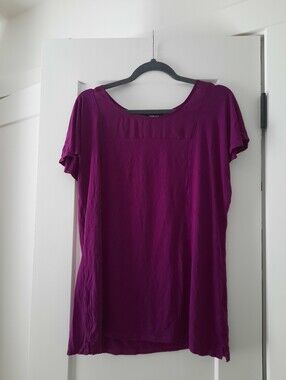 Purple Short Sleeve Top With Mesh Neckline